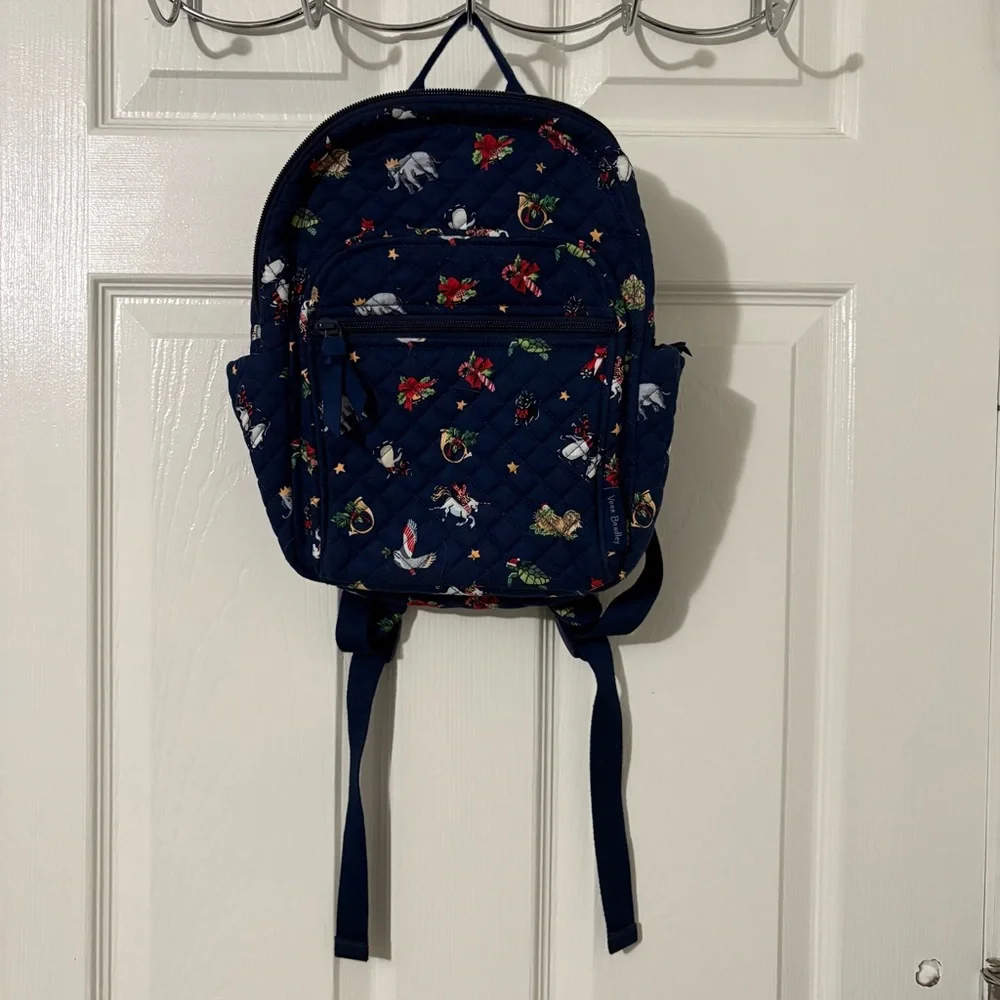 Vera Bradley Small Backpack Bag Quilted Snow Globe Motifs Navy